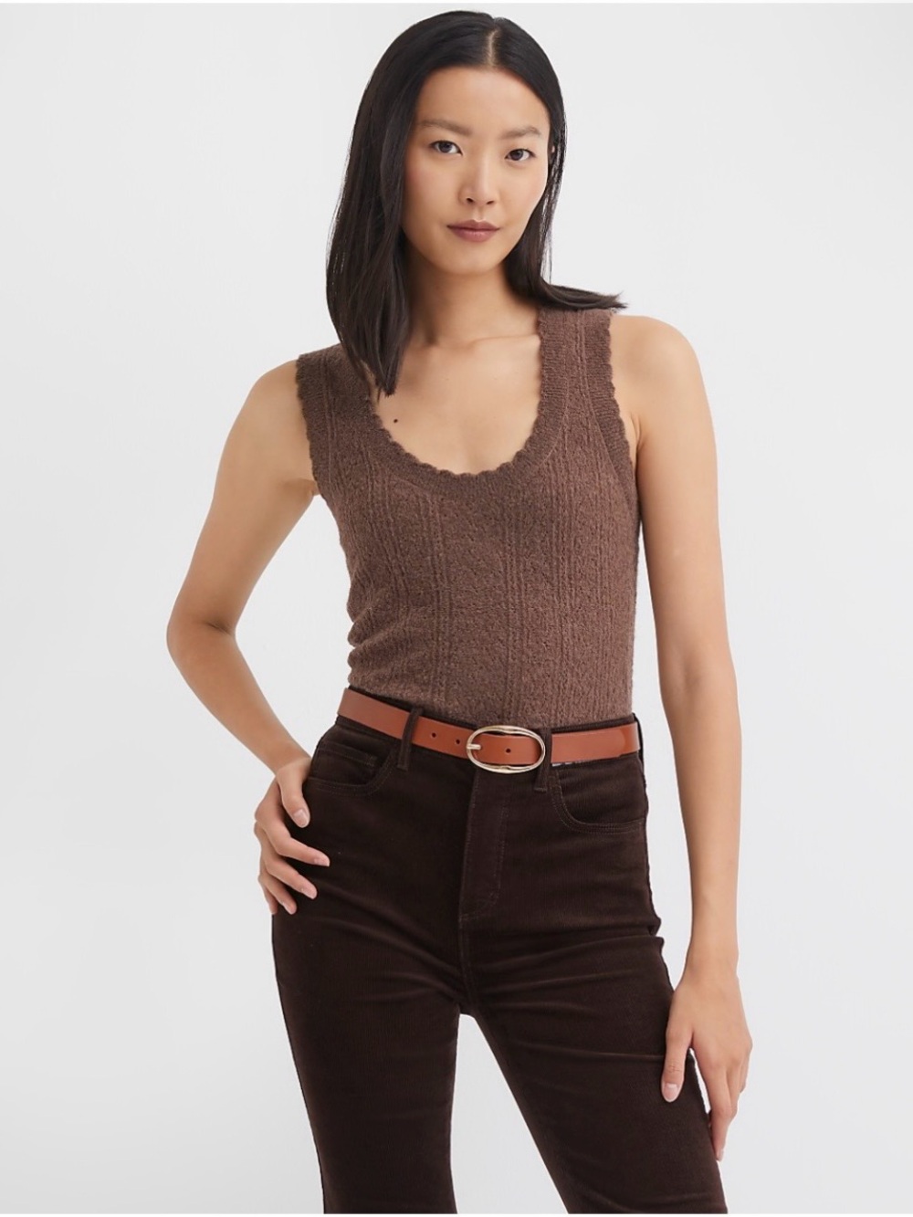LOFT Brown Ribbed Cardigan & Matching Tank Set - Picture 4 of 6
